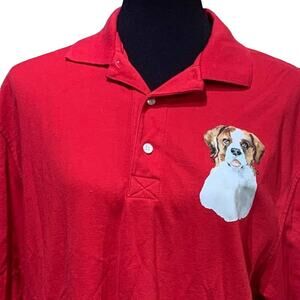 Hand Printed Upcycled Large St Bernard Puppy Dog Collared PolyCotton Polo Shirt
